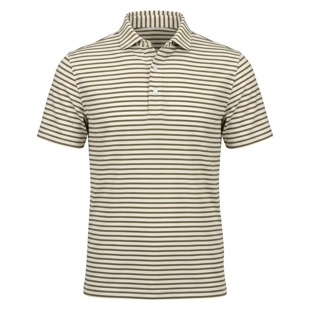 Turtleson‎ Mens Medium Cream Yellow Striped Barnsley Resort Polo Shirt Golf - CJ